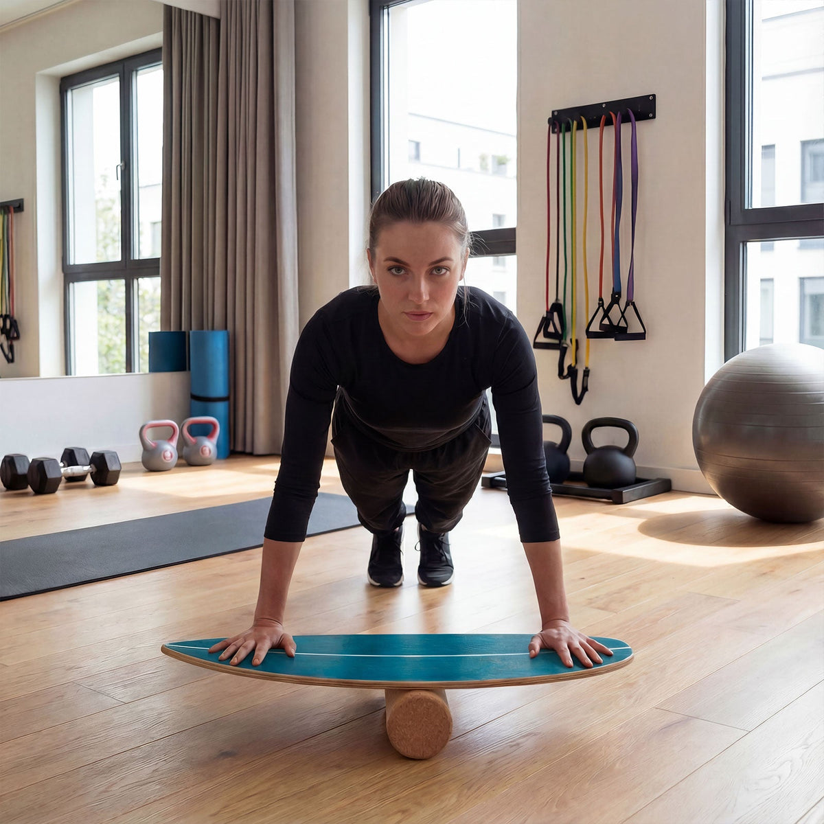 Wooden Balancing Board with Cork Roller